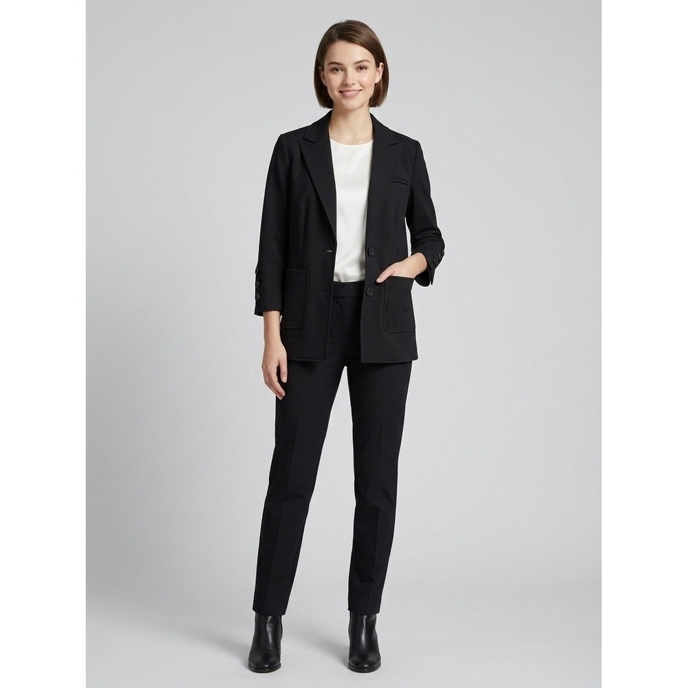 Diane von Furstenberg Teddy Black Cotton Blend 3/4 Sleeve Blazer Jacket Size 6